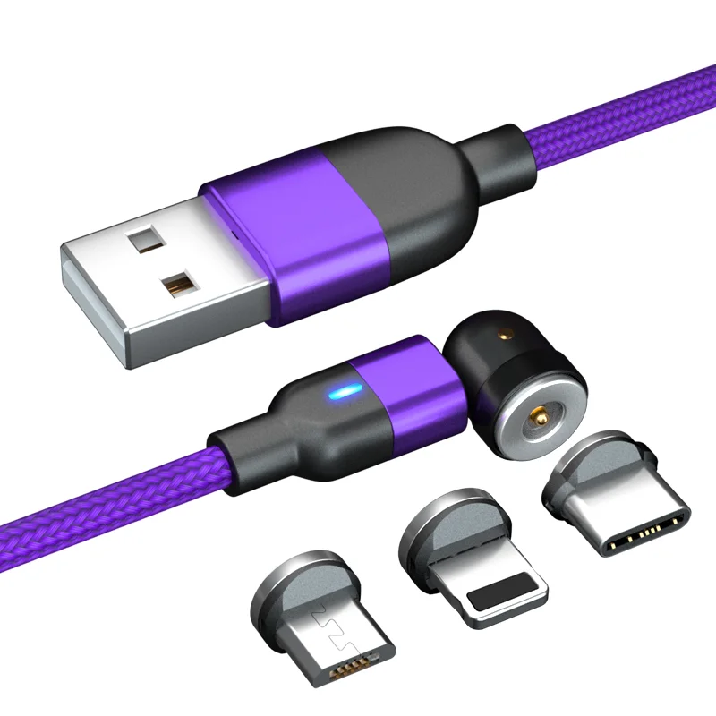 New Trend 540 Degree Free Rotation Magnetic Charging Cable 3 In 1 Mobile Phone Charger Micro Usb Charging Cable Magnet Usb Cable