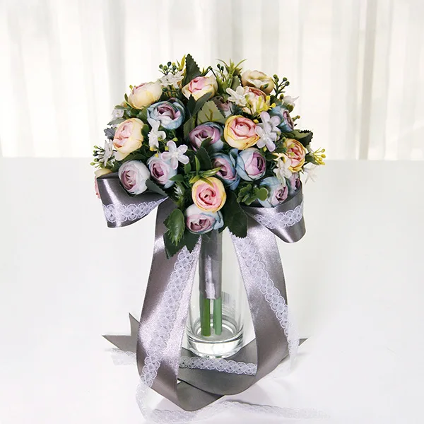 Romantic Artificial Colorful Flowers Bridal Hand Holding Rose Wedding Bouquet