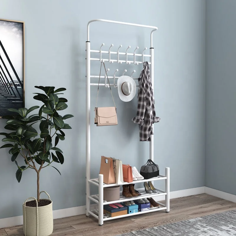 Three tier mediu Wall Mounted Clothes Coat Hat Hanger Hook Rack Metal Packing Room Furniture Coat rack and shoe rack combination