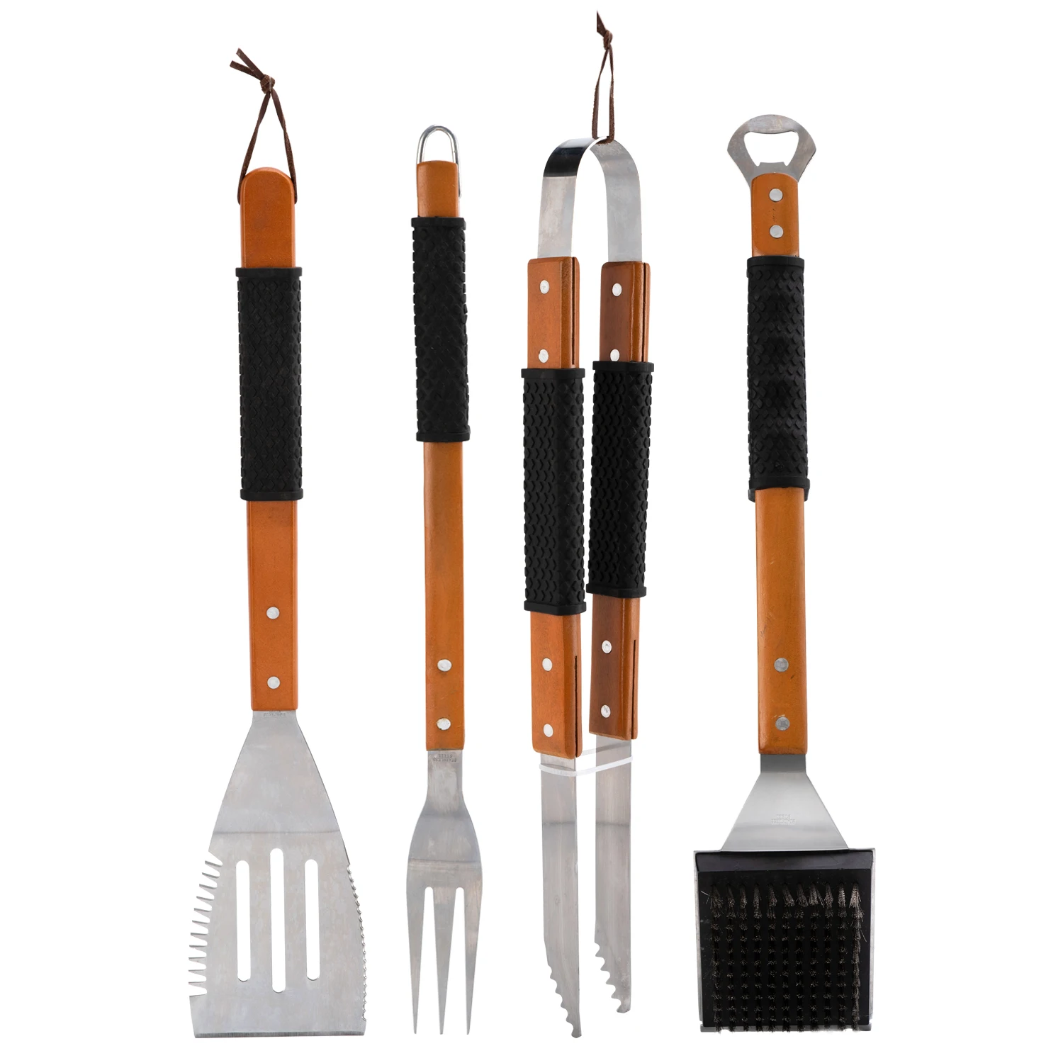 Сверхпрочные аксессуары для барбекю набор инструментов из нержавеющей стали с деревянной ручкой 4 шт. гриля вилкой скребок и щипцы