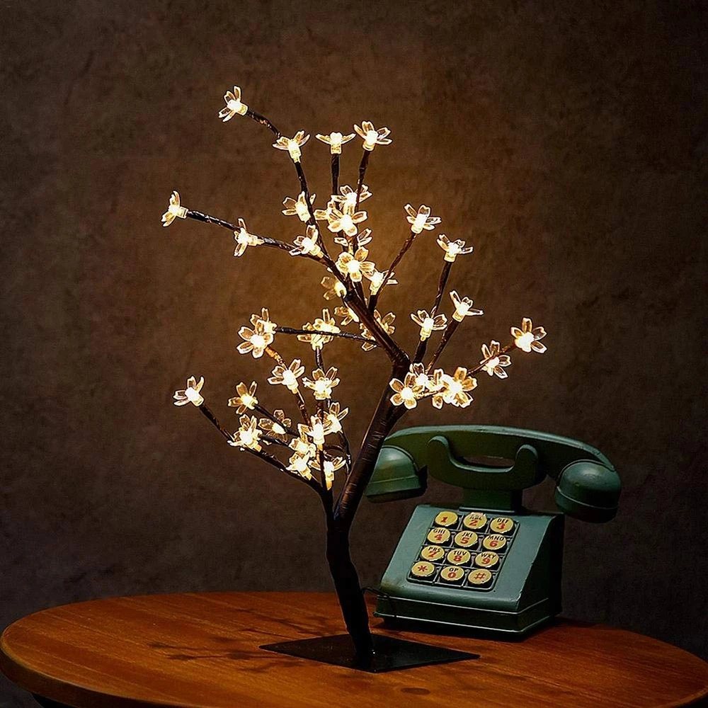 Battery Operated 45CM 24/36/48 LED Cherry Blossom Bonsai Tree Lights Crystal Cherry Flower Tree Desk Top lamp for Party Wedding
