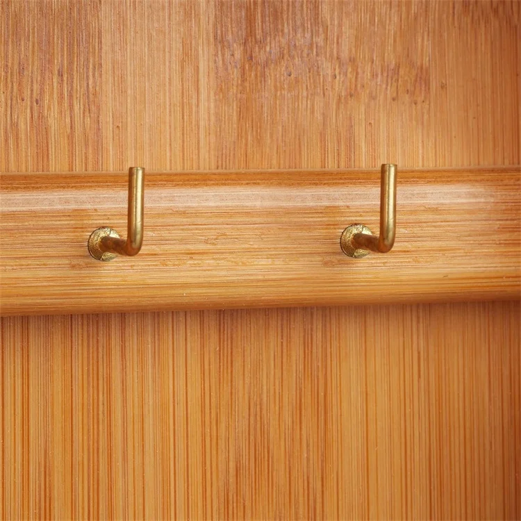 Wall Mounted Magnetic Latch Natural Bamboo Rack Wooden Key Holder Cabinet with 6 Hooks