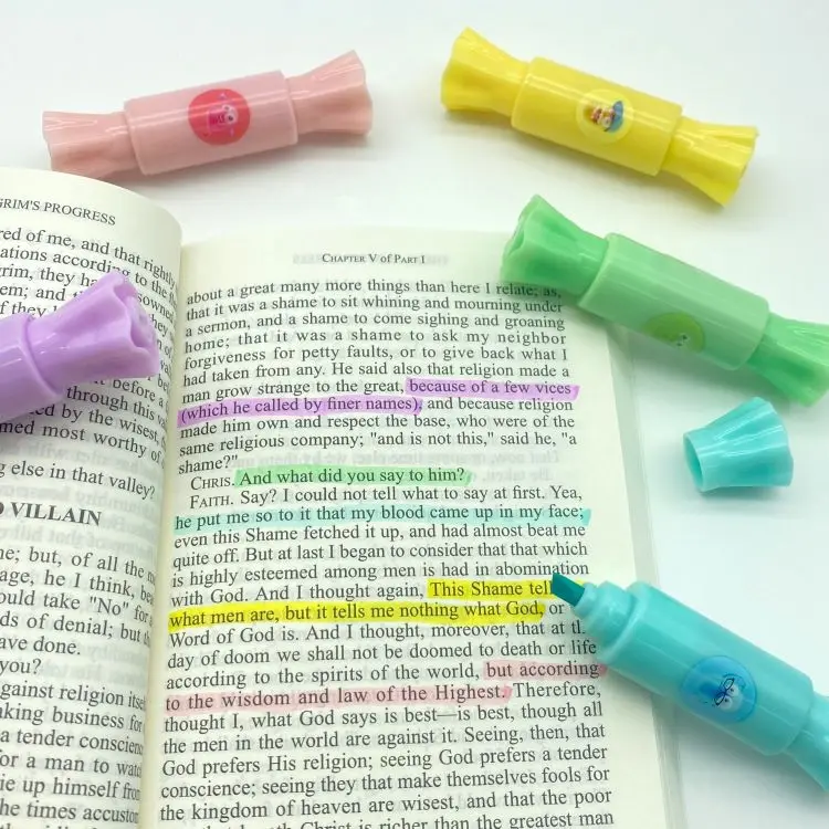 manufacturers custom promotional 4 5 6 colors water based mini cute candy shape dual tip highlighter pen kawaii marker for kids