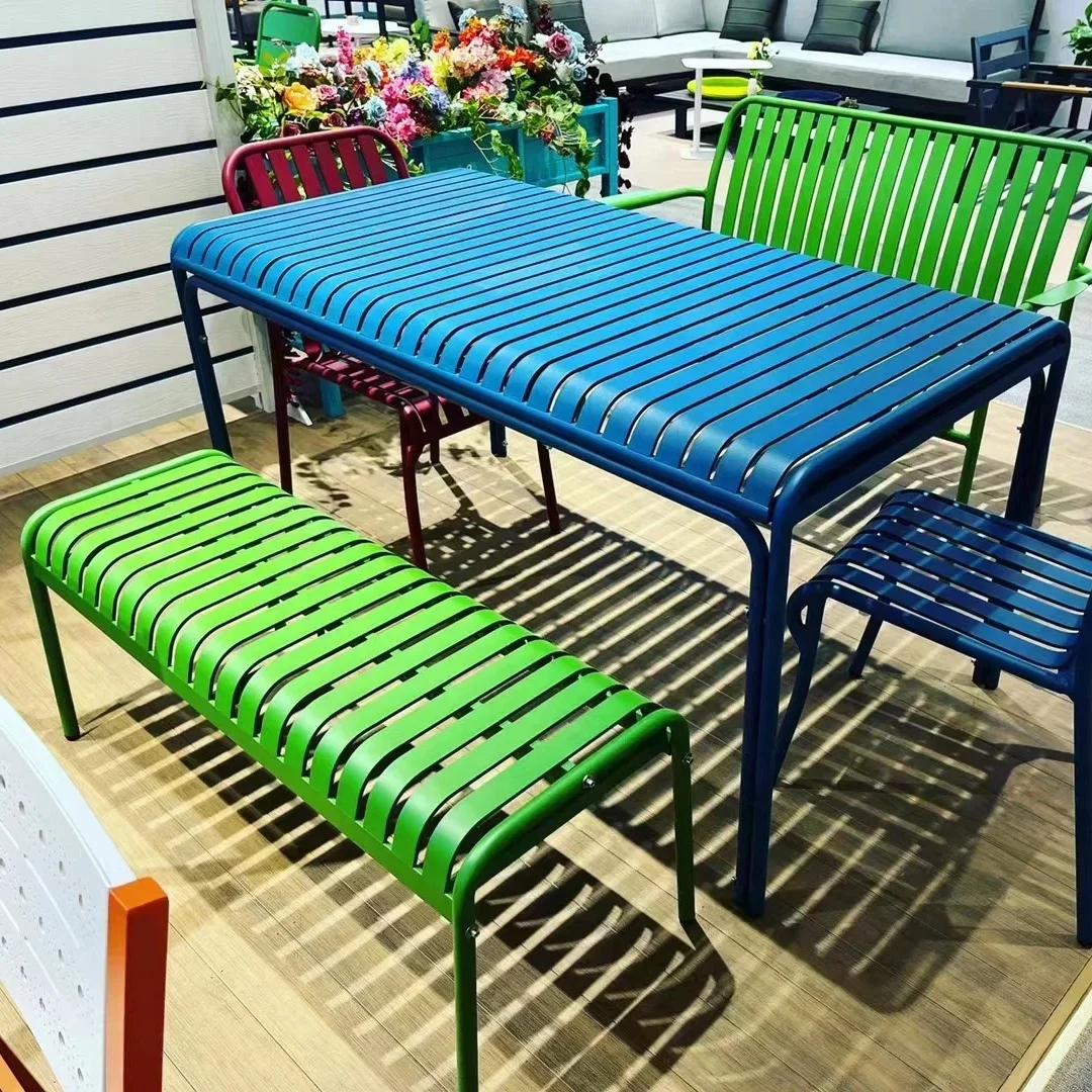 aluminum dining chair Bench And Table Restaurant 2seater 3 seater Bus stop rest bench aluminum chair and table garden chair