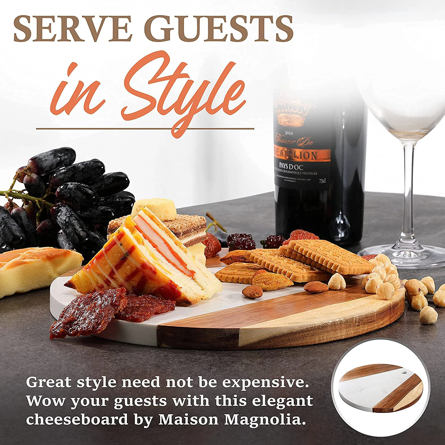 Custom Round Shape Multifunction Chopping Board Marble And Wood Cheese Cutting Board