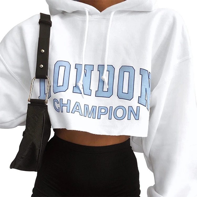 Letter print drawstring crop top sweatshirt cropped hoodie woman