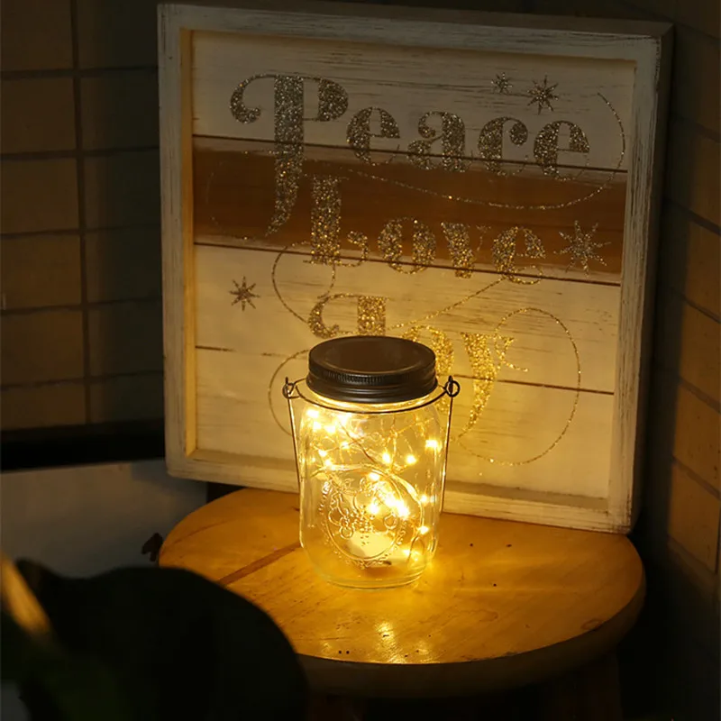 Energy Saving Rechargeable Solar Powered Lid Mason Glass Jar 2m 20LED Copper Wire String Light With Handle