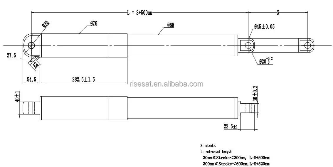12V, 24V, 36V, 48V DC tubular Industrial Linear Actuator 28000N IP66 waterproof for solar panel tracking RS-L8-75