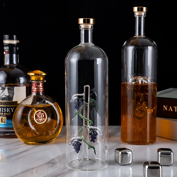 High borosiicate empty glass grape bottles 750 ml glass vodka wine tequila whiskey bottle spirits liquor bottles with grape