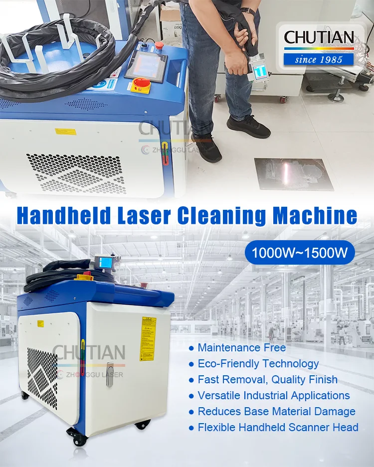 Handheld 1000w 1500w 2000w Raycus Portable Continuous Fiber Laser Cleaning Rust Removal System Machine