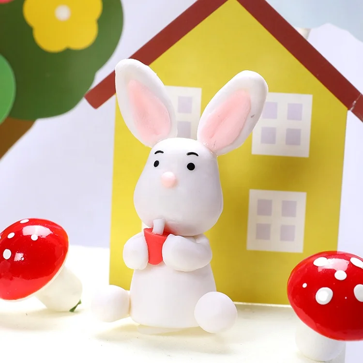 
New happy birthday party cake topper resin polymer clay cake toppers cute giraffe rabbit cake topper 