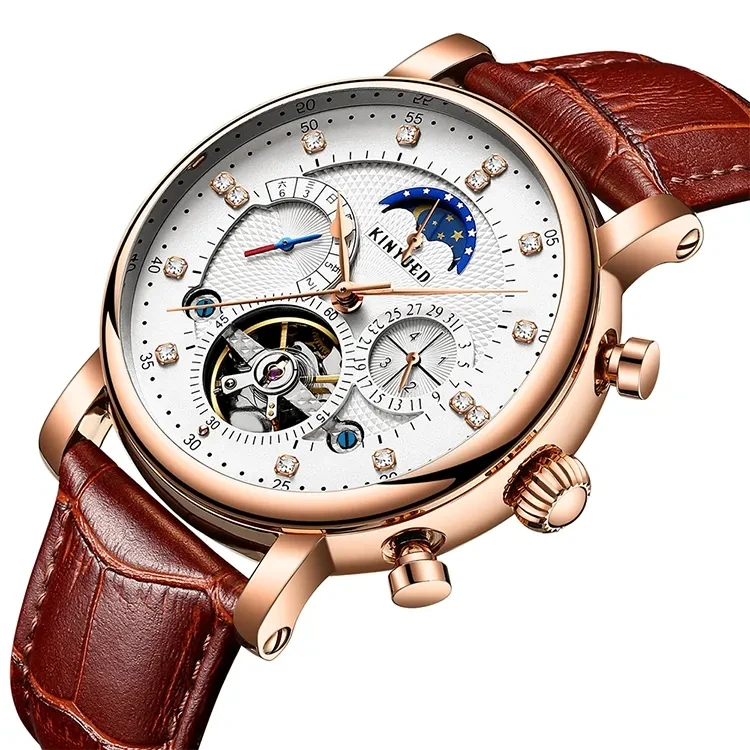 2023 Fashion Leather Watches men luxury chronograph moon phase automatic mechanical watch for men