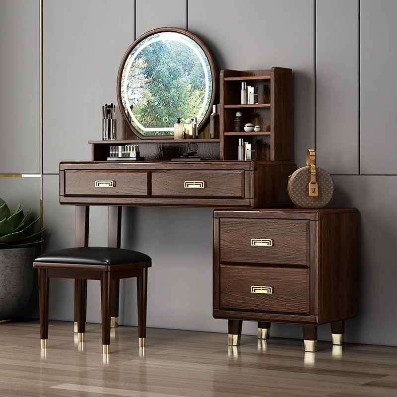 Makeup desk Modern LED Light mirror Luxury vanity Wooden Storage cabinet dressing Table Set Bedroom Furniture Dressers