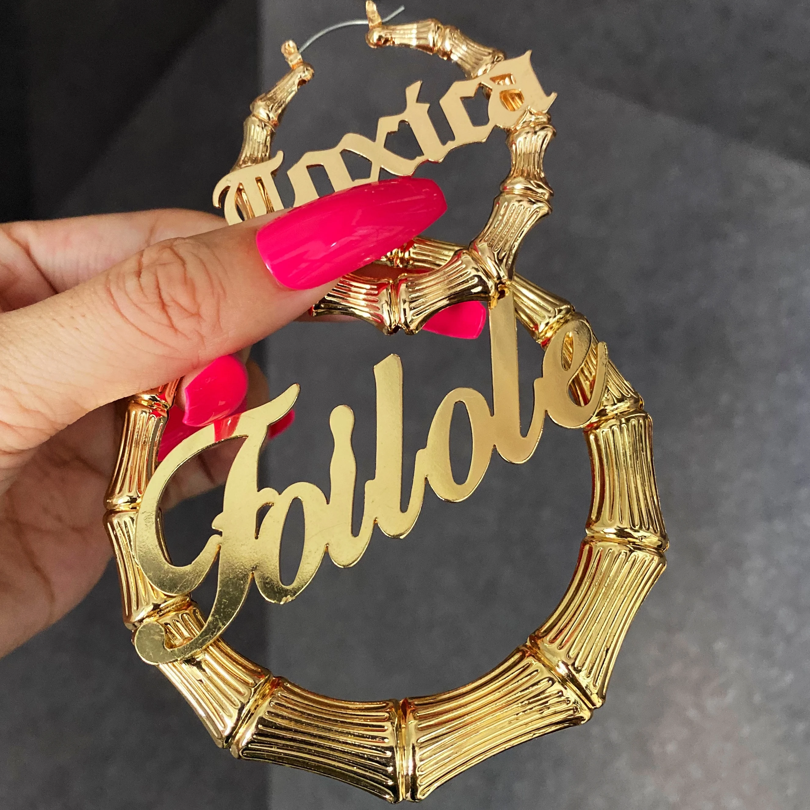 
Custom Name bamboo hoop earrings for women 