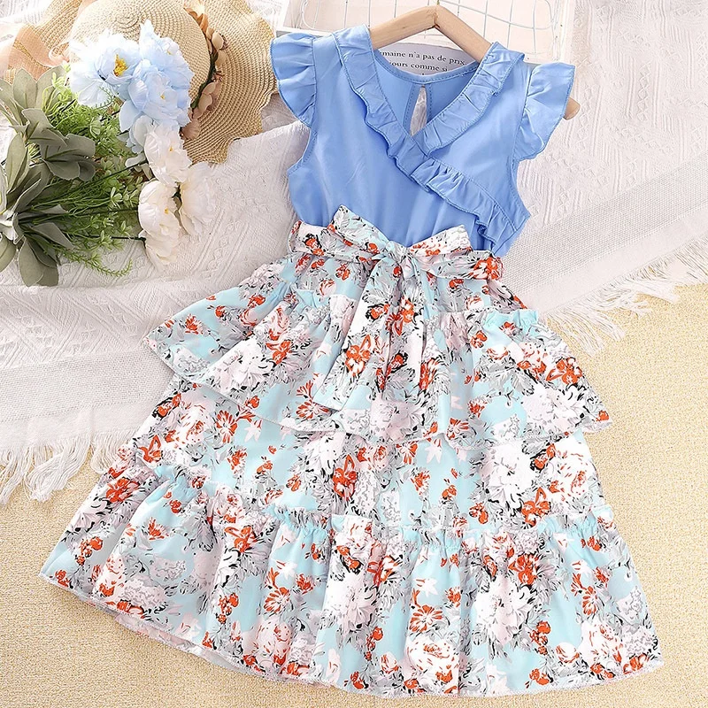 Ms-505 Latest Children Dress Designs Summer Clothes Floral Baby Kids 10 13 Year Old Girl Dress Frock for Teenage Girl