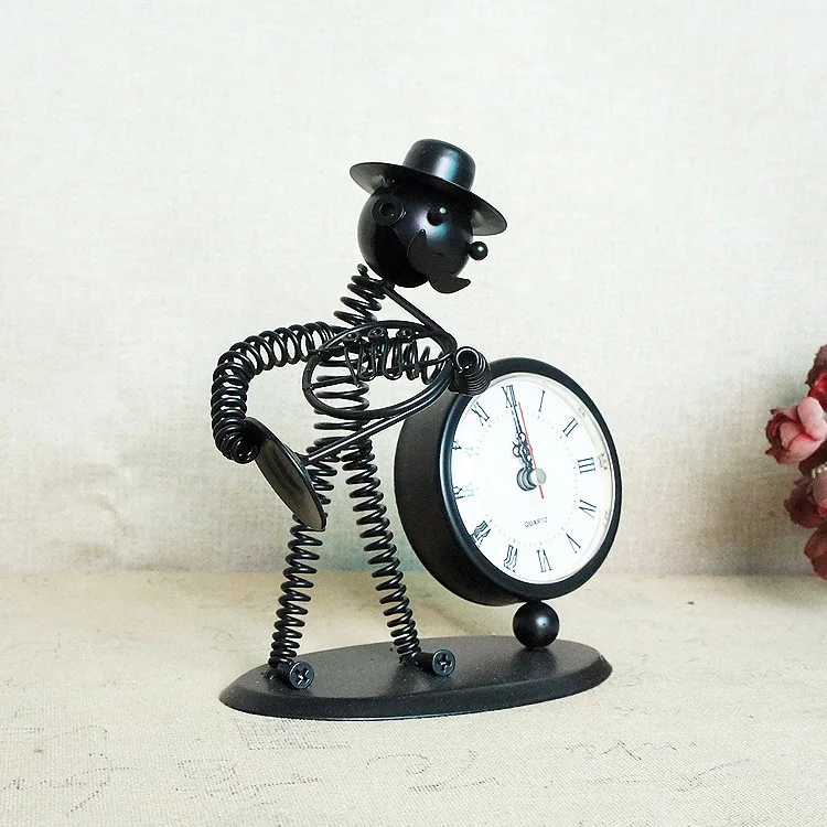 Little Iron Man Black creative desktop metal clock creative gift ideas home decor