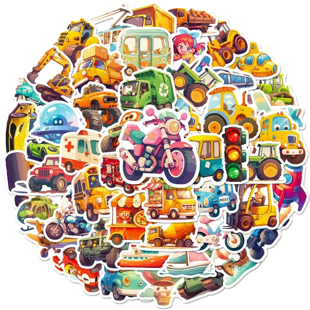 50pcs Various Vehicles Stickers, Japanese Anime-style Graffiti , Motorcycle Cars, Decorative Luggage Cups Stickers, T01042168