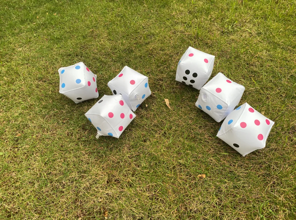 Giant outdoor or indoor playing items 6PC inflatable yatzy set dice game in garden