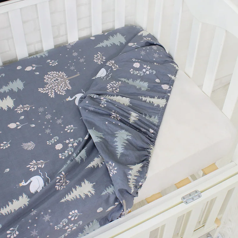 China cheap high quality cute comfortable wholesale custom print organic jersey cotton fitted cot crib sheet for baby
