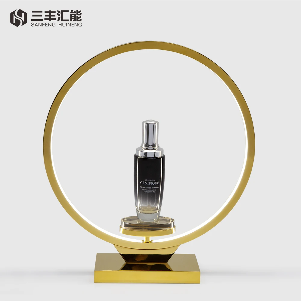 OEM/ODM небольшой мобильный круглый косметический дисплей стенд светодиодный свет металлический косметический дисплей стенд