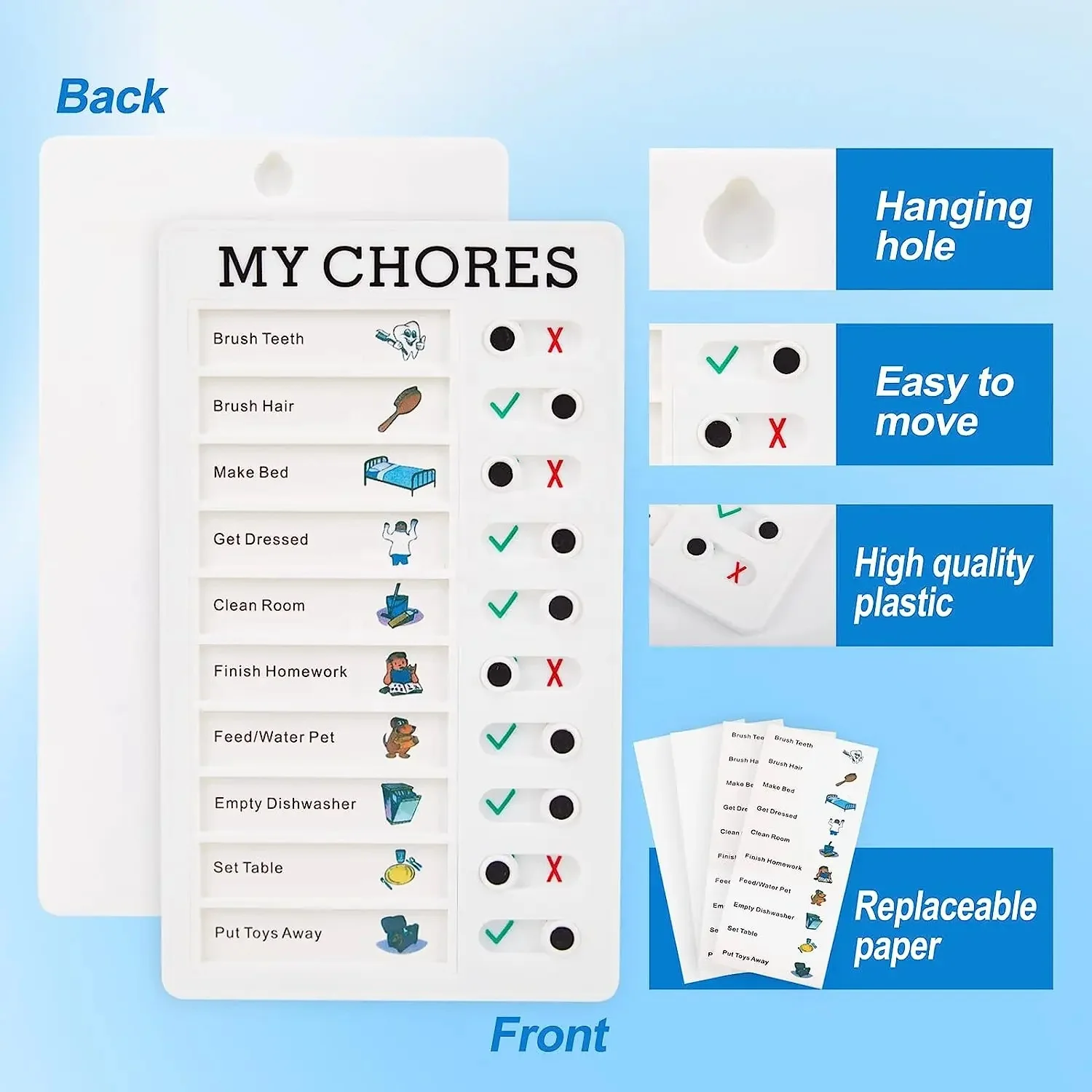 Reusable Chore Chart Planning Board Portable Memo Checklist Board for Kids Detachable Plastic Daily Task Schedule Reminder Chart