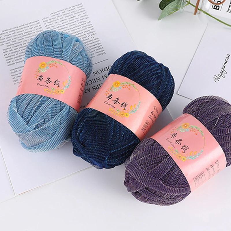 ZENGLONG 50g 100% polyester 30m length tshirt yarn oem dyed fancy yarn printed hand knitting crochet woven bag rope t-shirt yarn