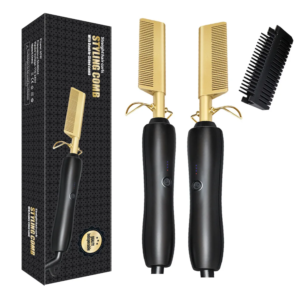 High Heat Flat Iron Gold Professional Luxury Rhinestone Electric Ceramic Ionic Hair Straighten Straightener Brush Hot Comb
