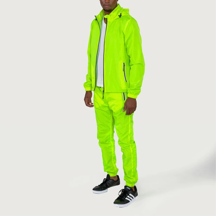 wholesale men unisex windbreaker sweatsuit jogger tracksuit custom logo reflective nylon pants plain two pieces set