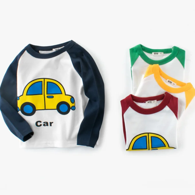 
YY10028B 2021 Spring and Summer New Arrival boys long sleeve round neck for Children kids print t-shirt 