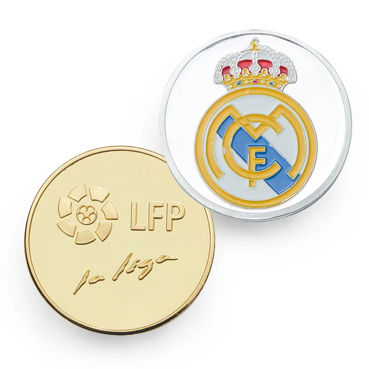 
Commemorative Enamel Custom Souvenir Engraving Soccer Football Club Gold Silver Plated Coin 