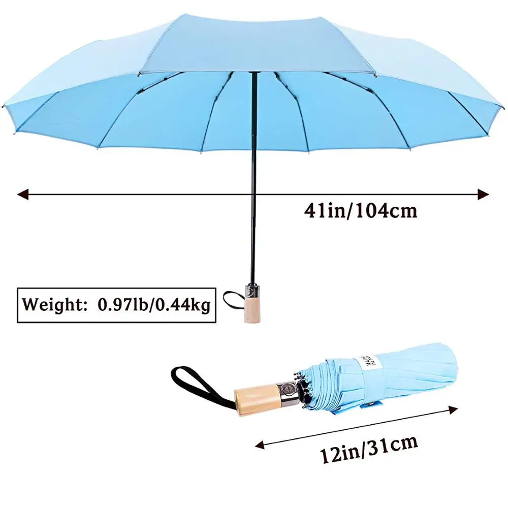 23" Auto open and close 3 fold 10k travel black umbrella