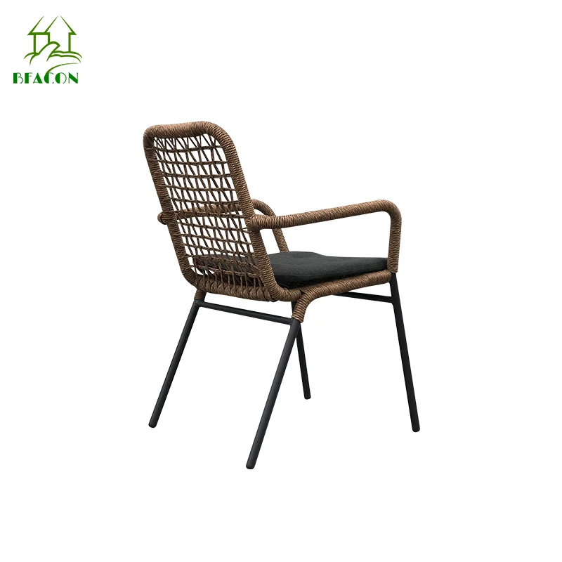 Luxury Stacking Modern Outdoor Dining Armchair Customizable Patio Courtyard Wicker Rattan Garden Dining Chair With Armrest