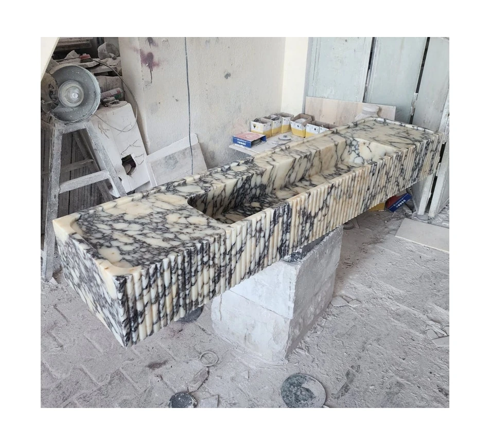 Natural Custom Order Marble Pedestal Sink Calacatta Viola Marble Bathroom Washbasin Vanity Sinks Marble Sink