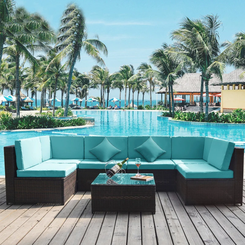 Outdoor wicker furniture rattan garden 5 sets sectional combination fabric patio nordic minimalist sofa set for outside