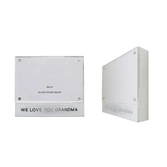 4 x 6 Inch White Wood Block Sentiment Acrylic Picture Frame Magnetic Photo Frame