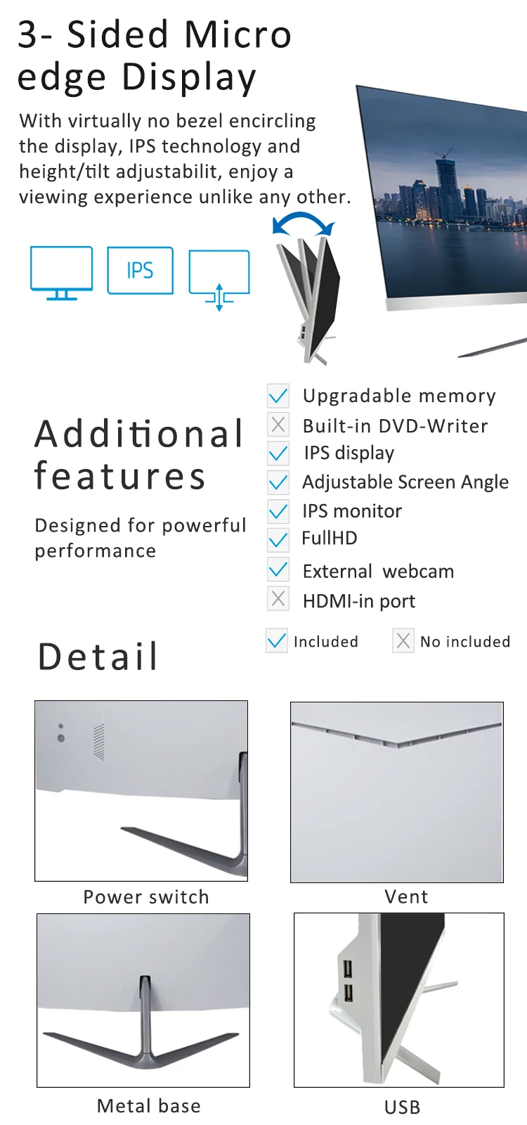 Technology Production 21.5 Inch IPS  HD Graphics Core CPU i5-520m Memory 4g 8g SSD 120G 240G Wholesale Pc All In One