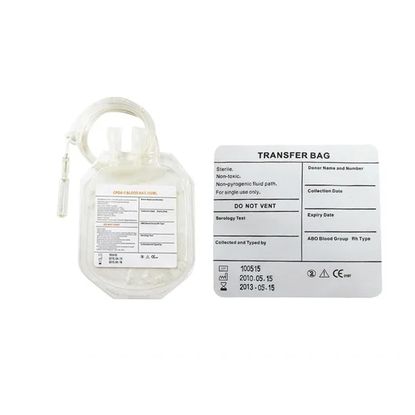 Medical Transfusion Blood Bag 250ml 350ml 450ml 500ml Single Double Triple Quadruple Blood Bag with Cpda-1