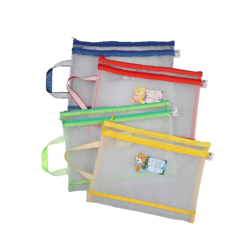 Customize Double-Layer A4 Nylon Student Document Bag Portable Zipper File Bag Transparent Anti-Deformation Mesh Zipper Pouch