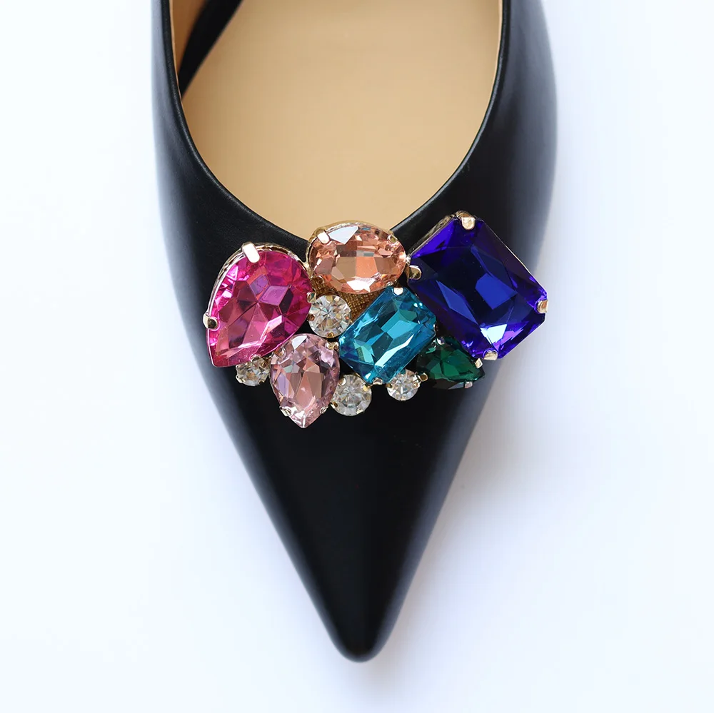 Bling bling multi color glass rhinestones metal buckles shoe decorations removable shoe clip hardware for bridal