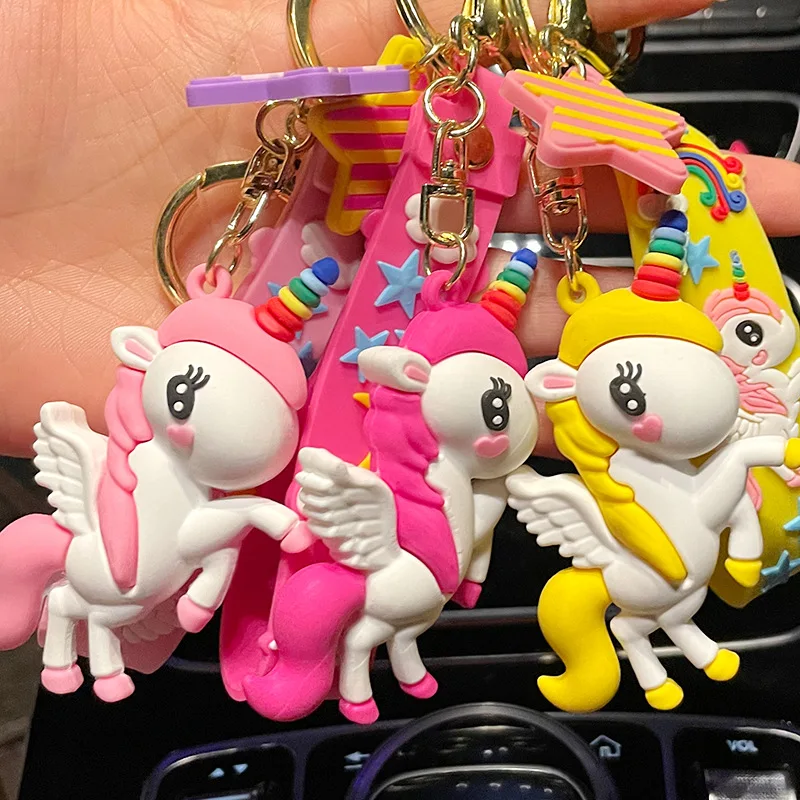 2023 Cheap Price Fashion Promotion 3D Cartoon Unicorn Key Chain Small Cute Key Ring 3D Pony Keychains For Gifts
