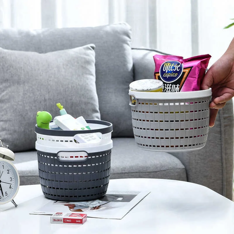 2Pcs Simple and fashionable plastic hollow Desktop storage basket Snacks cosmetics home clutter storage basket