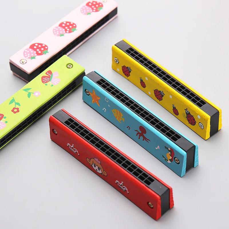 HOYE CRAFTS Wooden Blowing Toy Chromatic Cartoon Harmonica Wooden Harmonica