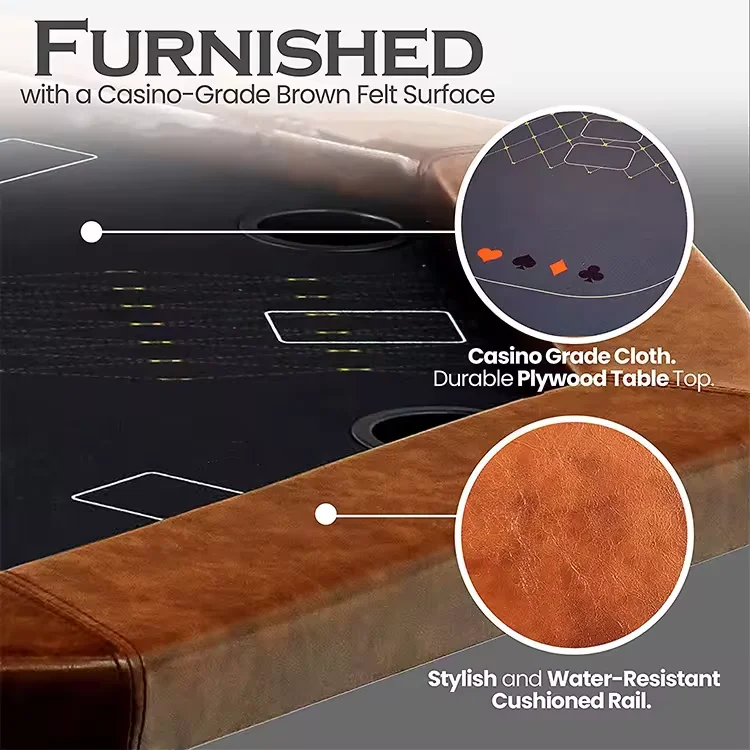 48 Inch 8 Player Poker Table Casino Table With Steel Cup Holders Leisure Poker Table