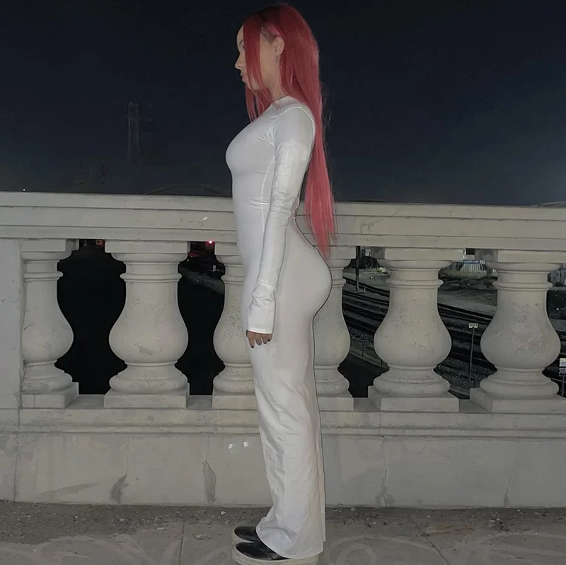 Женское Белое Облегающее платье на одно плечо с длинным рукавом