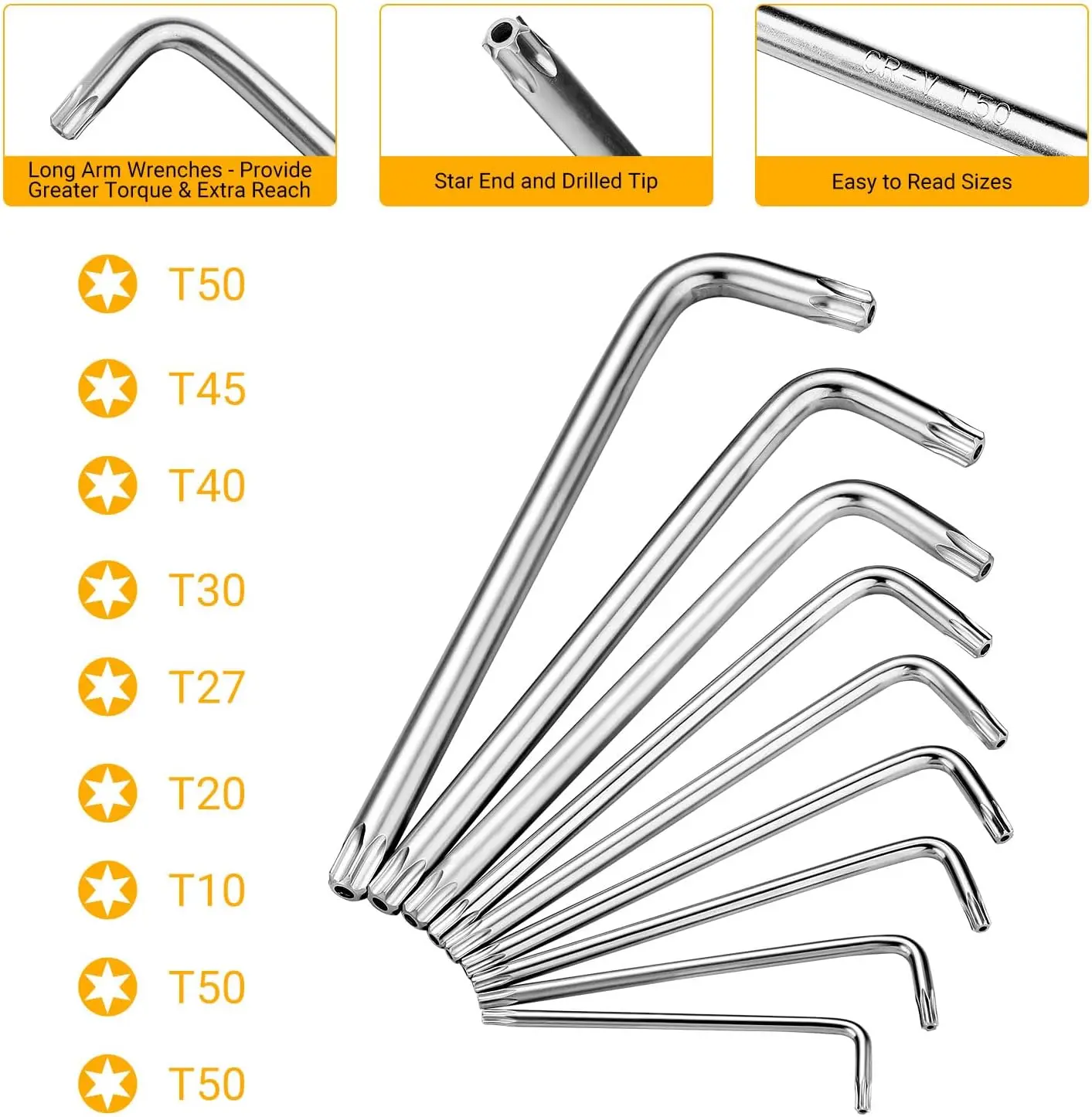 Высокое качество T50 T40 T10 Torx шестигранный ключ m8 для мебельного винта Star Allen набор звездных отверток Набор