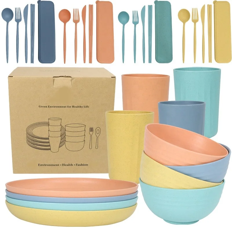 Экологичные продукты из пшеничной соломы без бисфенола А, биоразлагаемые тарелки, чашки, Обеденный набор, пластиковые западные столовые наборы из пшеничной соломы