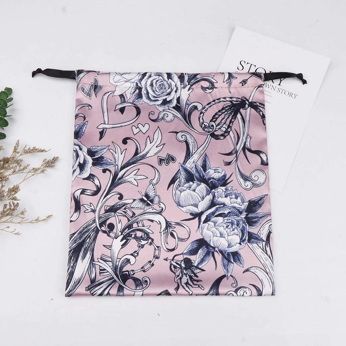 ISO9001 factory custom digital allover printing satin drawstring dust bag for tarot card