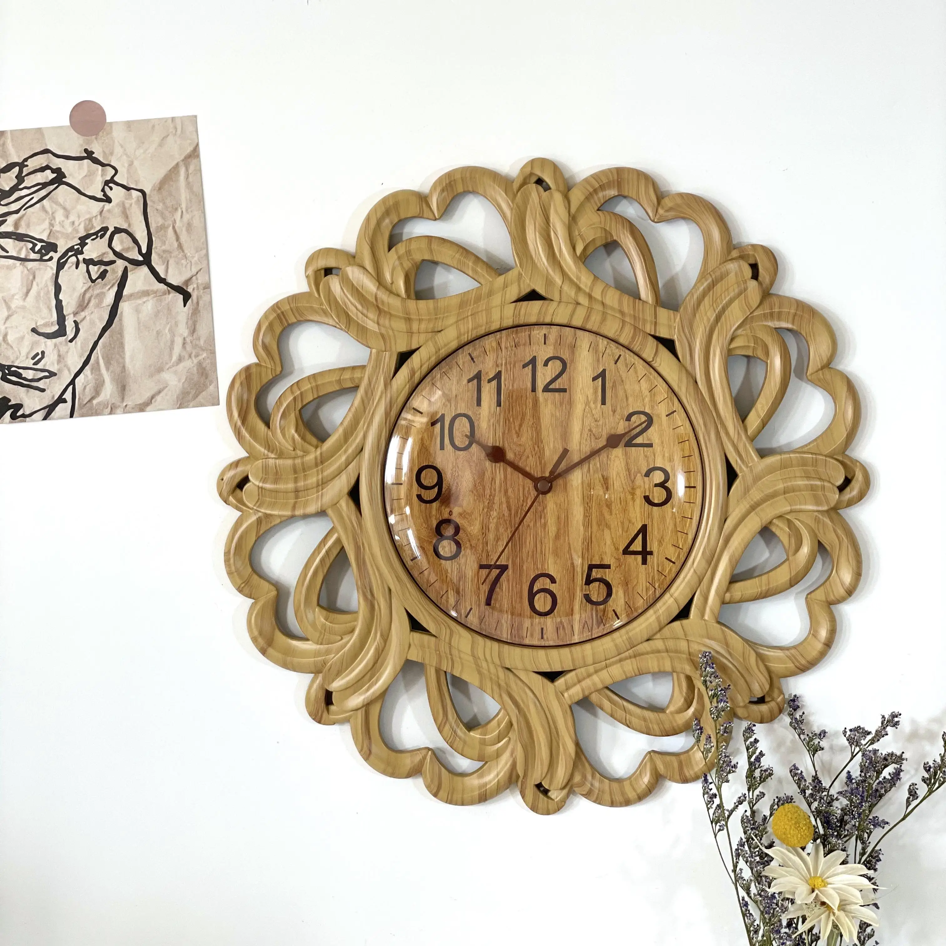 Paster Designers Wall Clocks Style Decoration for Living Room Wooden 14 In Round Printed Paper Wholesale Innovative Vintage Body