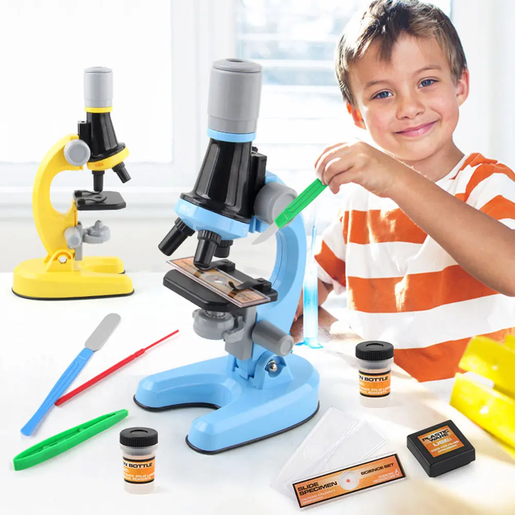 Kids Microscope Kit Beginners 100x 400x 1200x Kids High-Power Scientific Experiment Microscope With Microscope Slides Led Light