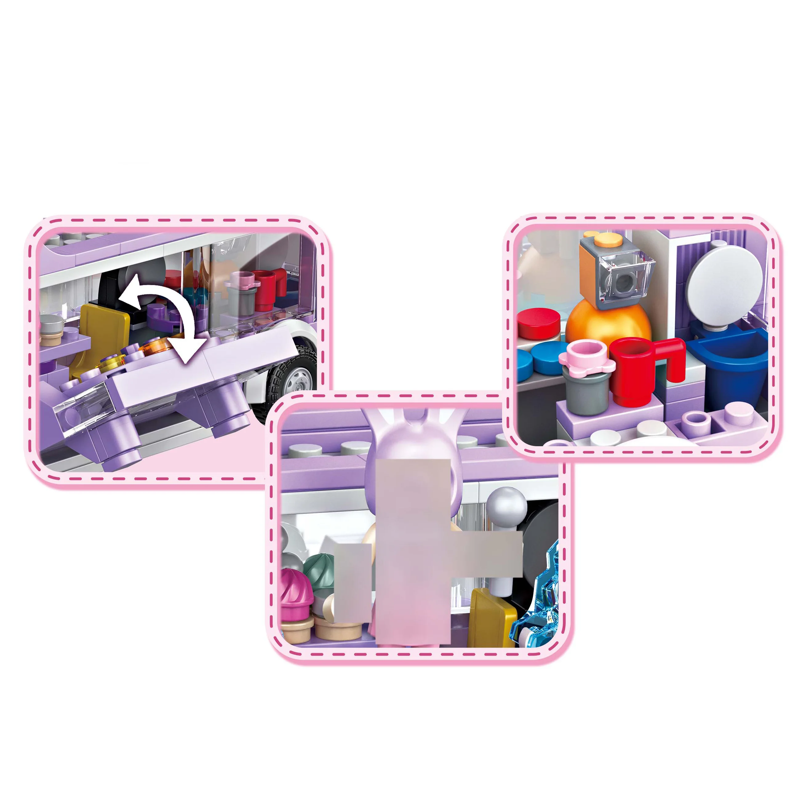 Wholesale 486pcs Pretend Play Dollhouse Purple Bus Dancing Rabbit Toys For Girls Diy Model Building Block Children Gift